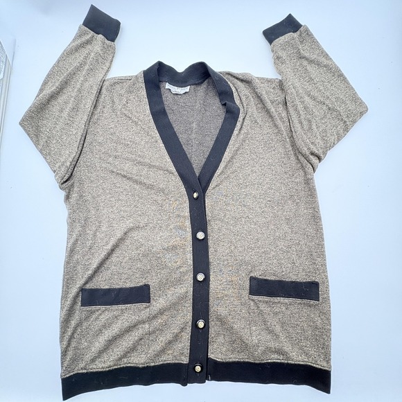 Ecco Petites Sweaters - Ecco Petites Cardigan Sweater Womens Size Brown Black V Neck Pockets‎